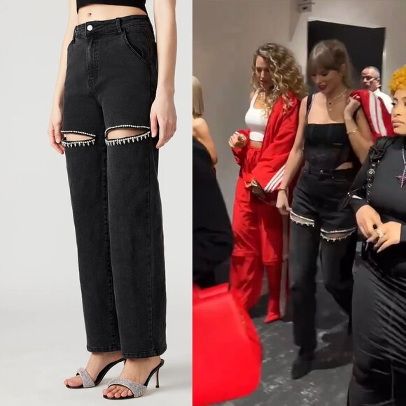 Steven Madden Taylor Jeans Black Slit Thigh Taylor Swift Jeans Sizes 28,29,30 - Picture 1 of 4
